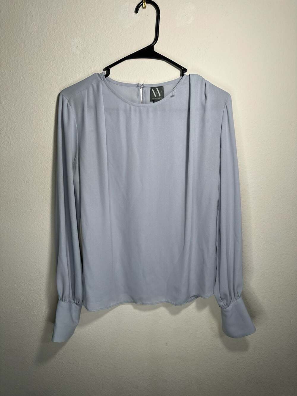 Worthington Powder Blue Pleated Front Long Sleeve Blouse Size XS